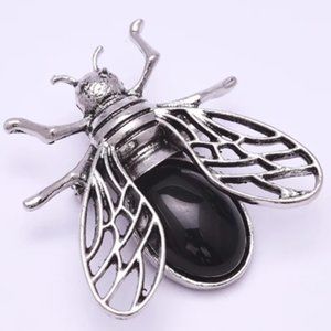 Black Obsidian Stone Bee Brooch Pendant Necklace Healing Gemstone Pendant